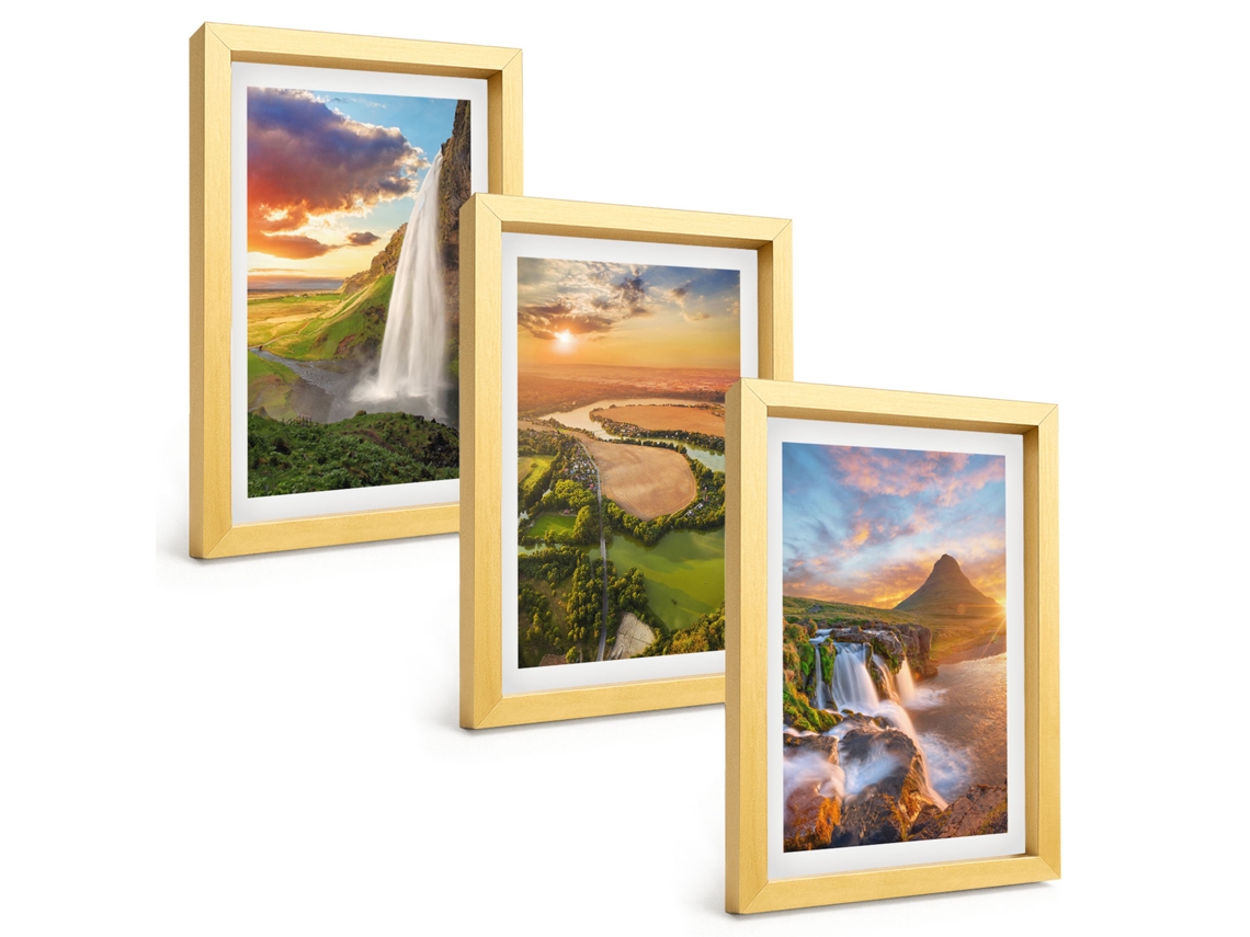 Composição De Quadros Cachoeiras, Paisagens, Pôr Do Sol Espelharte (3 Peças 20x30 Cm)