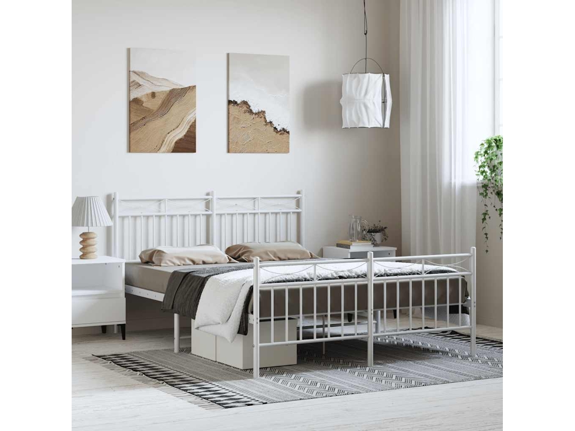 Vidaxl Estrutura De Cama Com Cabeceira E Pés 150x200 Cm Metal Branco