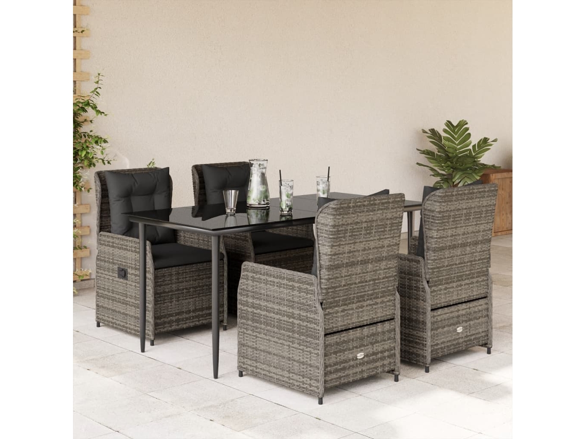 Conjunto 5 Peças Jantar P/ Jardim C/ Almofadões Vime Pe Cinza Dkd Home Decor
