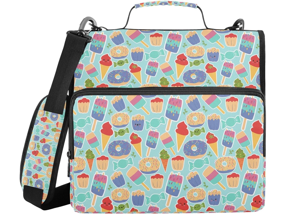 Pasta com estampa de doces, sacolas extras e de alça, sacolas variadas, 3, 8 cm 1, 5 Polegadas, 3 porta-lápis em formato