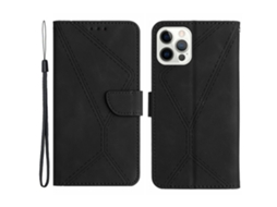 Capa Em Couro Pu Com Suporte Para Iphone 16 Pro Max - Preto