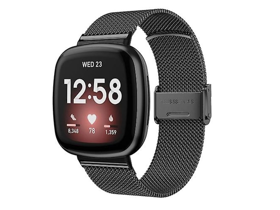 Pulseira Universal De Aço Inoxidável Com Fivela Metal, Compatível Fitbit Versa 4/ Sense 2, Preta.