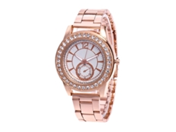 Relógio de quartzo unissex Zhoulianfa com pulseira de aço e mostrador casual em tom ouro rosa.