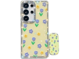 Capa Tkdaddy Para Samsung Galaxy S25 Ultra Com Suporte De Espelho Reto E Borda De Strass Com Flor Tpu Capa De Telefone Imd Pc F6