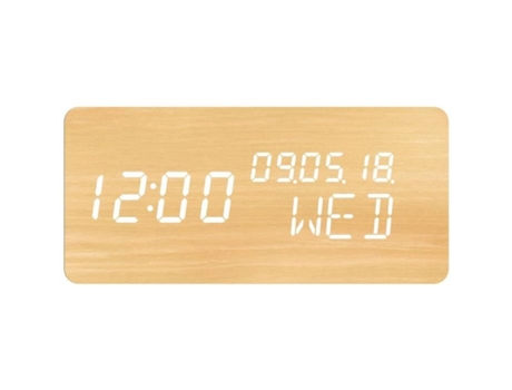 Despertador 4 em 1: Exibição Hora Data Dia Temperatura EVOOM Madeira Madeira Natural