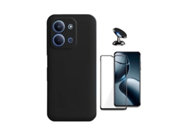 Kit Vidro Temperado Capa Silicone Líquido Suporte Magnético Phonecare Para Xiaomi Poco C85 - Preto