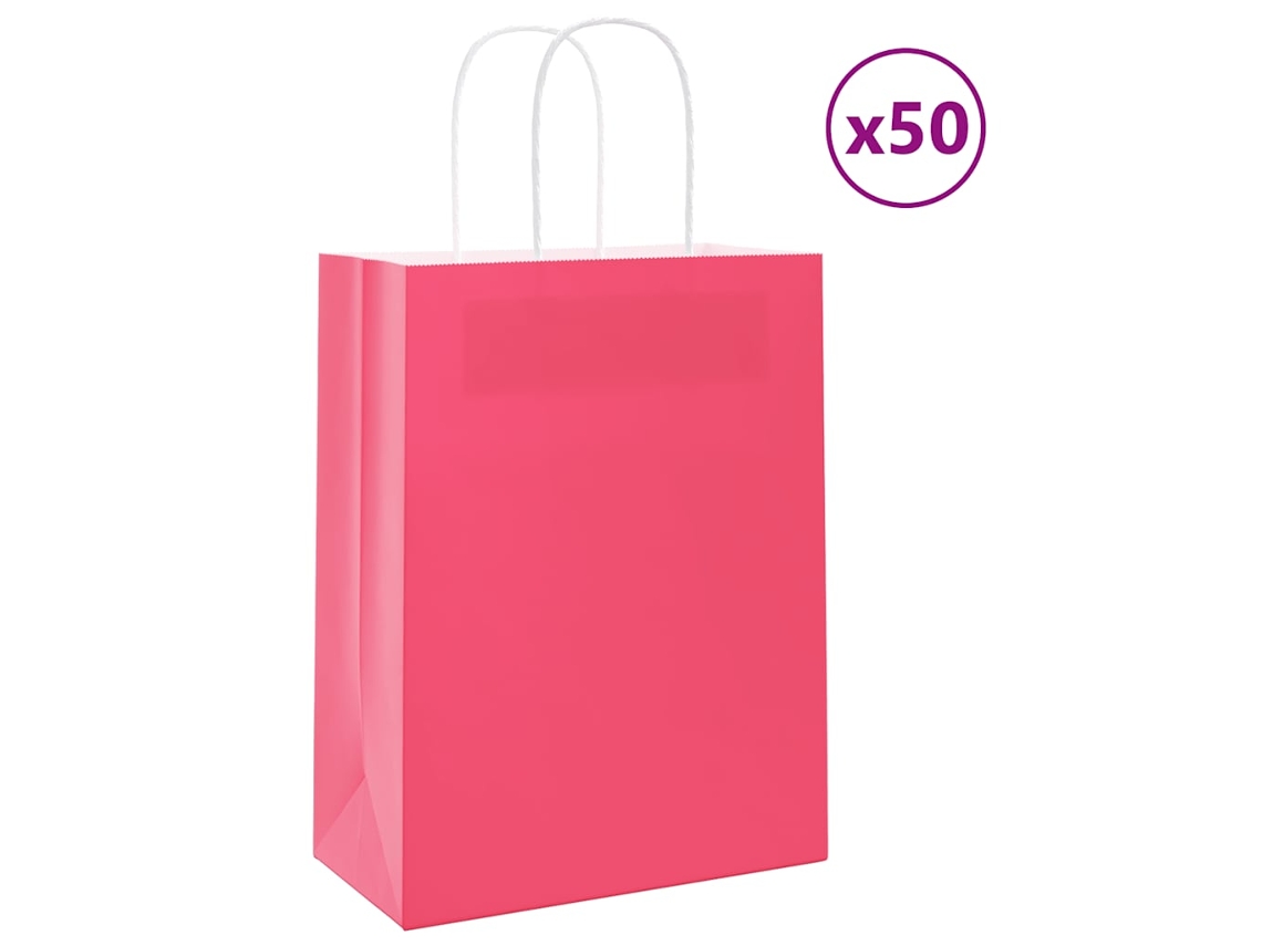 Vidaxl Sacos De Papel 50 Unid Com Alças Rosa 21x11x28 Cm