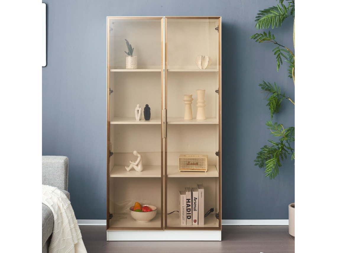 Vitrine com iluminação LED, portas duplas e ajustáveis, 80x40x160 cm, armário alto para sala de estar ou banheiro LYYTUNG