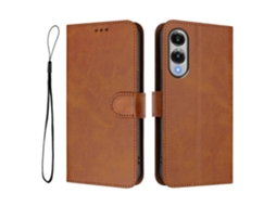 Capa Tipo Carteira Com Bloqueio Rfid E Textura De Couro De Bezerro Para Samsung Galaxy S25 Edge, Capa Com Alça Marrom