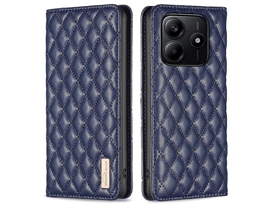Capa Binfen Color Bf Estilo 16 Para Xiaomi Redmi Note 14 4g (163,25 X 76,55 X 8,16 Mm) Com Compartimentos Para Cartões E Capa De Couro Com Losango Azu