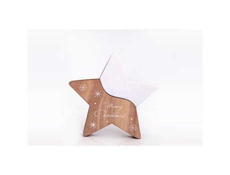 Decoração de Natal - SIL - Estrelas Madeira Natural - MDF - Branco - 17x2,5x20 cm