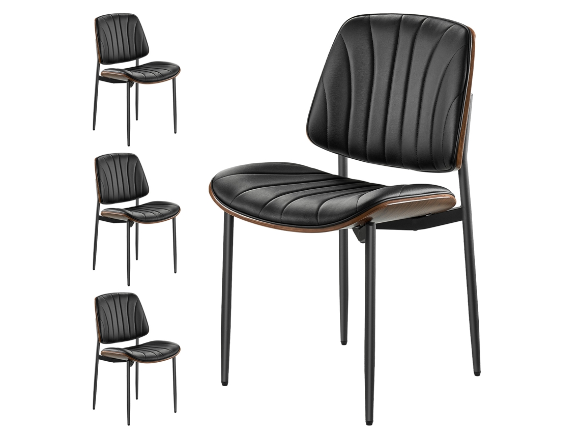 Cadeiras De Jantar 4 Peças Cadeira Decorativa Em Pu Com Pernas De Metal, Preto Vevor