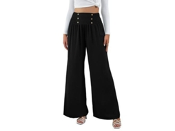 2026 pantalones Anchos de Lino para Mujer Verano Alto Talle Elástico Pantalones de Playa M Negro