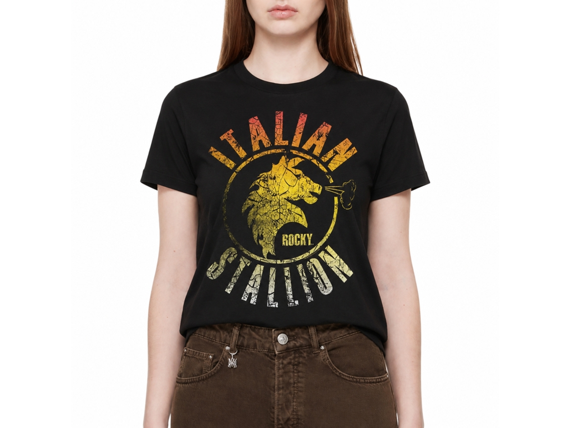Rockinstone Rocky Movie Stallion Fade Black Adult T-shirt Size:xxxl