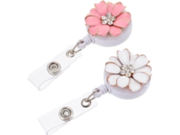 Lurelia Porta-crachá Retrátil, Design Flor Com Strass, Com Clipe De Cinto, 2 Peças Em Metal E Plástico, Para Enfermeiros E Seguranças