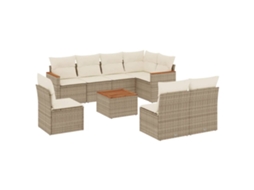 Conjunto de 9 Sofás para Jardim com Almofadões Vime Pe Bege MAISON EXCLUSIVE (90x200 cm)