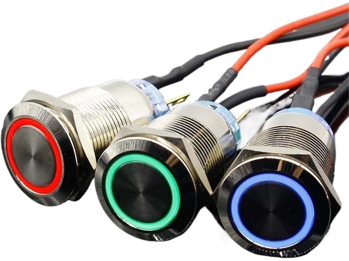 Botão De Pressão 19mm Em Alumínio Preto, Com Indicador Led De Energia, Interruptor De Botão Pressão Momentâneo Com Trava