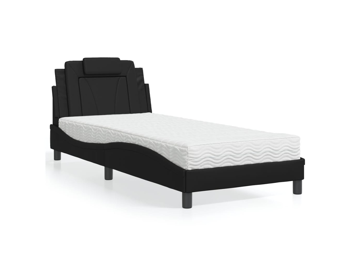 Cama Com Colchão 80x200 Cm Couro Artificial Preto