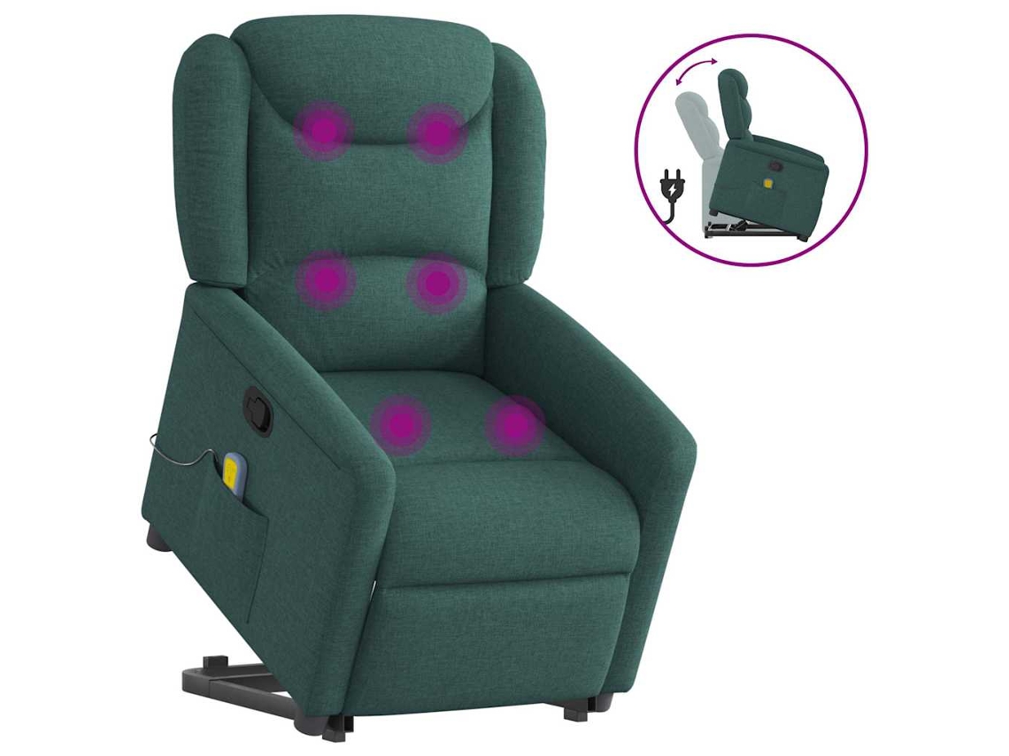 Vidaxl Poltrona Reclinável Elevatória De Massagens Tecido Verde-escuro