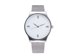 Reloj De Cuarzo Con Correa De Malla De Acero Inoxidable Y Piedras Strass Blanco