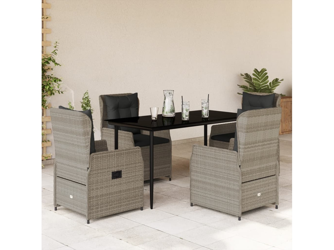 Vidaxl 5 Pcs Conjunto De Jantar P/ Jardim C/ Almofadões Cinzento Claro