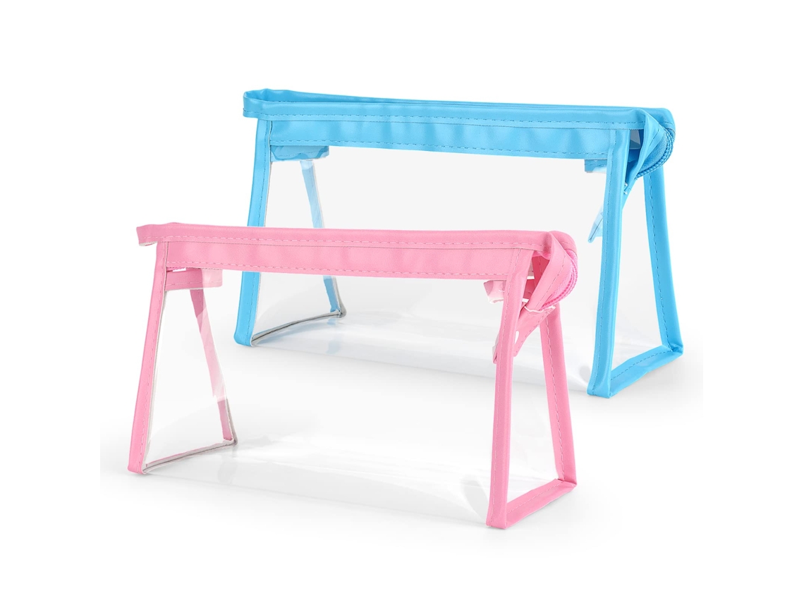 Estojos Transparentes De Grande Capacidade, Conjunto Com 2 Unidades, Com Zíper, Ideais Para Provas, Viagens, Estudantes E Maquiagem, Azul E Rosa