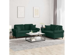 Vidaxl 2 Pcs Conjunto De Sofás Com Almofadas Veludo Verde-escuro