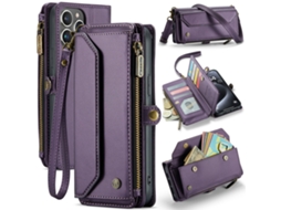 Capa De Couro Multifuncional Para Celular Com Zíper E Aba.roxo - Iphone 15 Plus