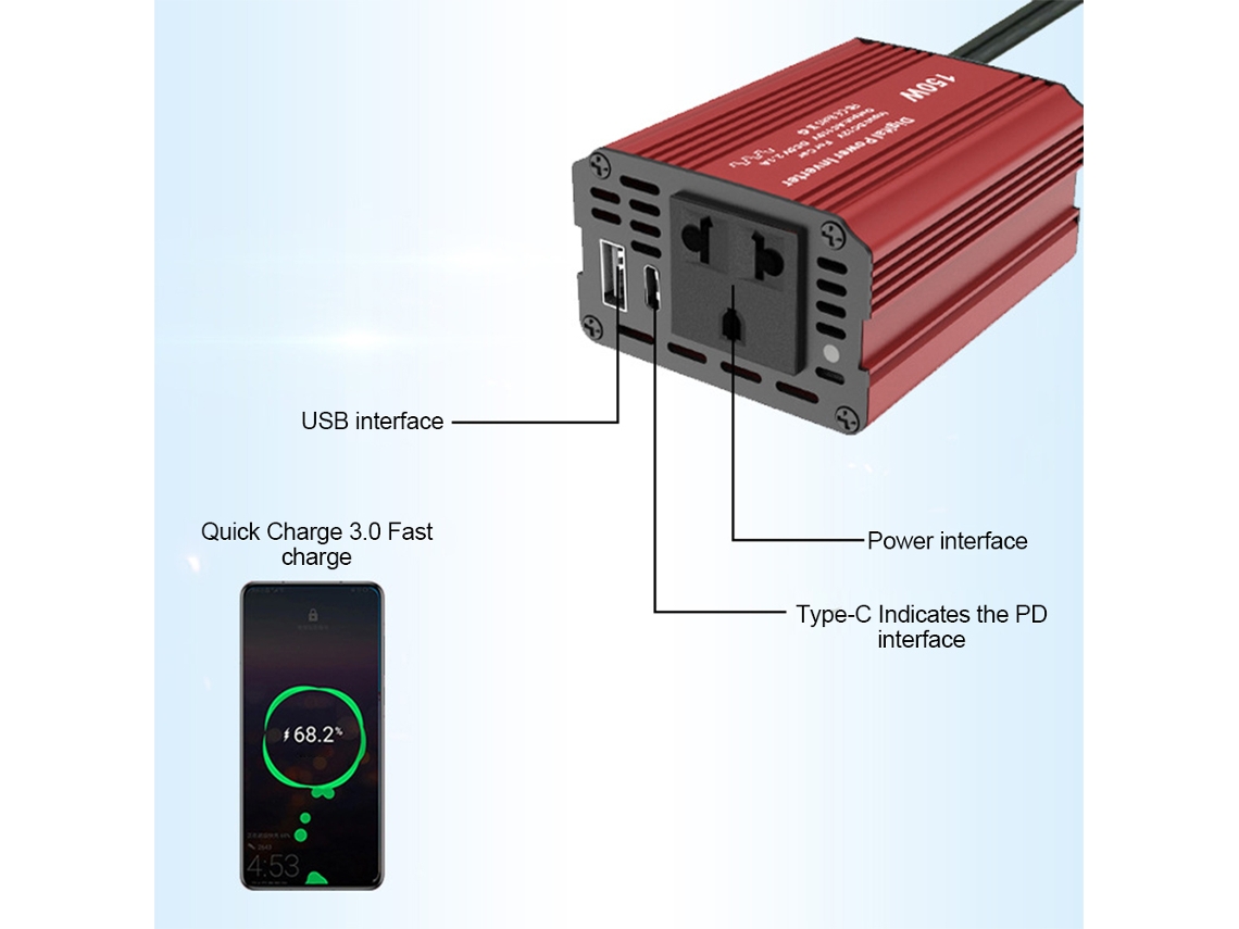 Inversor de Energia 150w LAXISCREED 12v para 220v com Usb e Type c