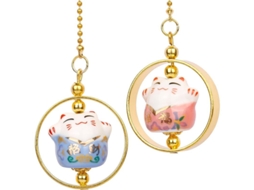 Amuleto de Carro Nova Line gato da sorte, porcelana, azul e rosa | S/MARCA