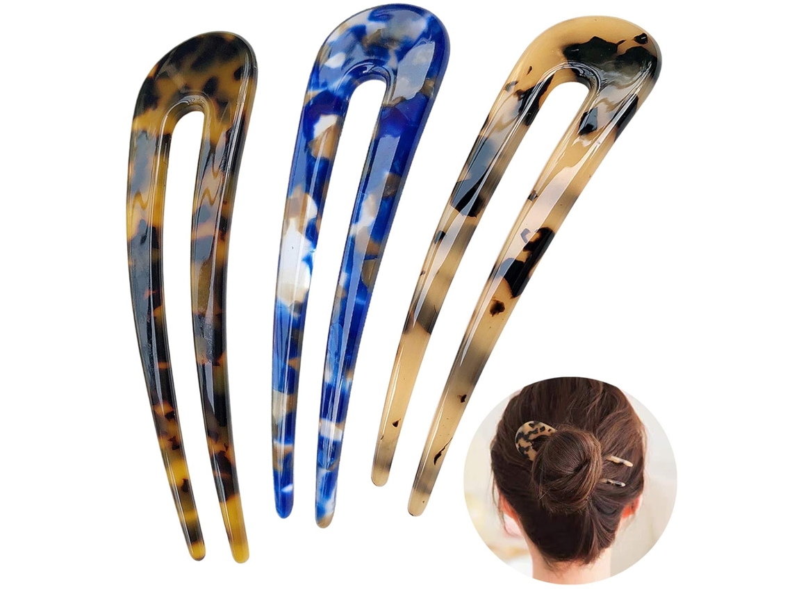Garfos de Cabelo Franceses Concha de Tartaruga em Forma de U Grampos de Cabelo Updo para Cabelos Finos e Grossos Acetato de Celulose de 4 JEDBESETZT