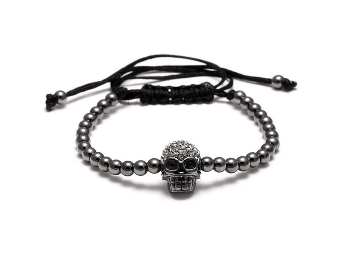 Pulseira De Calavera De Bola De Latão Com Corda Preta Ajustável Para Halloween Mulheres Handmade