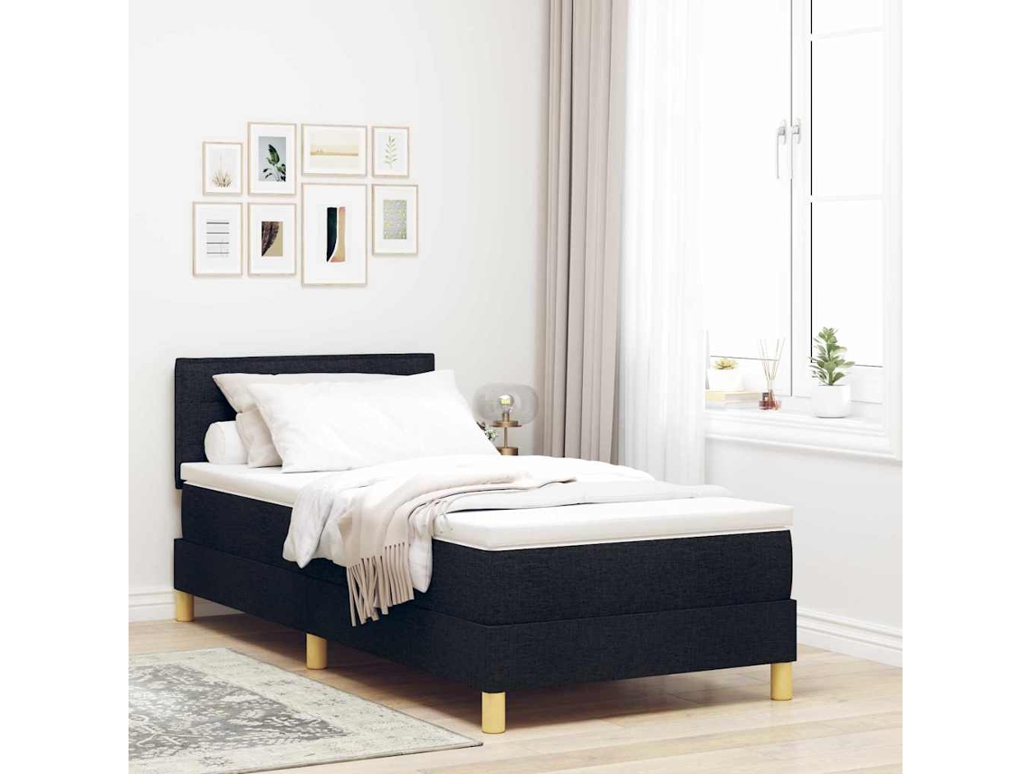 Vidaxl Cama Box Com Almofada Com Cabeceira Preto 80 X 200 Cm Tecido