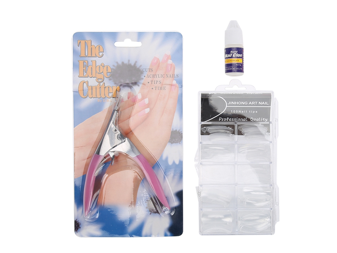 Kit De Unhas Falsas Transparentes 100pcs Com Cola E Ferramentas De Corte Para Manicure Diy