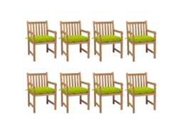 Vidaxl Cadeiras De Jardim Almofadões Verde Brilhante 8 Pcs Teca Maciça