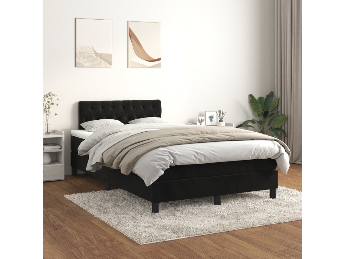 Cama Boxspring Com Colchão 120x200 Cm Veludo Preto