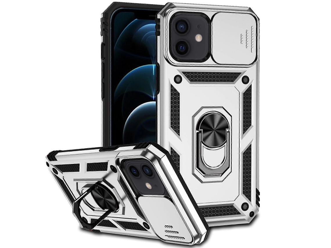 Capa Para Iphone 12 Mini Em Tpu E Pc Com Suporte, Prateado