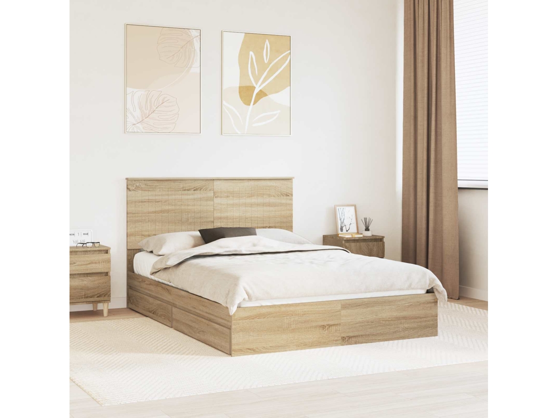 Vidaxl Cama Com Armazenamento Com Gaveta Carvalho Sonoma 140 X 190 Cm