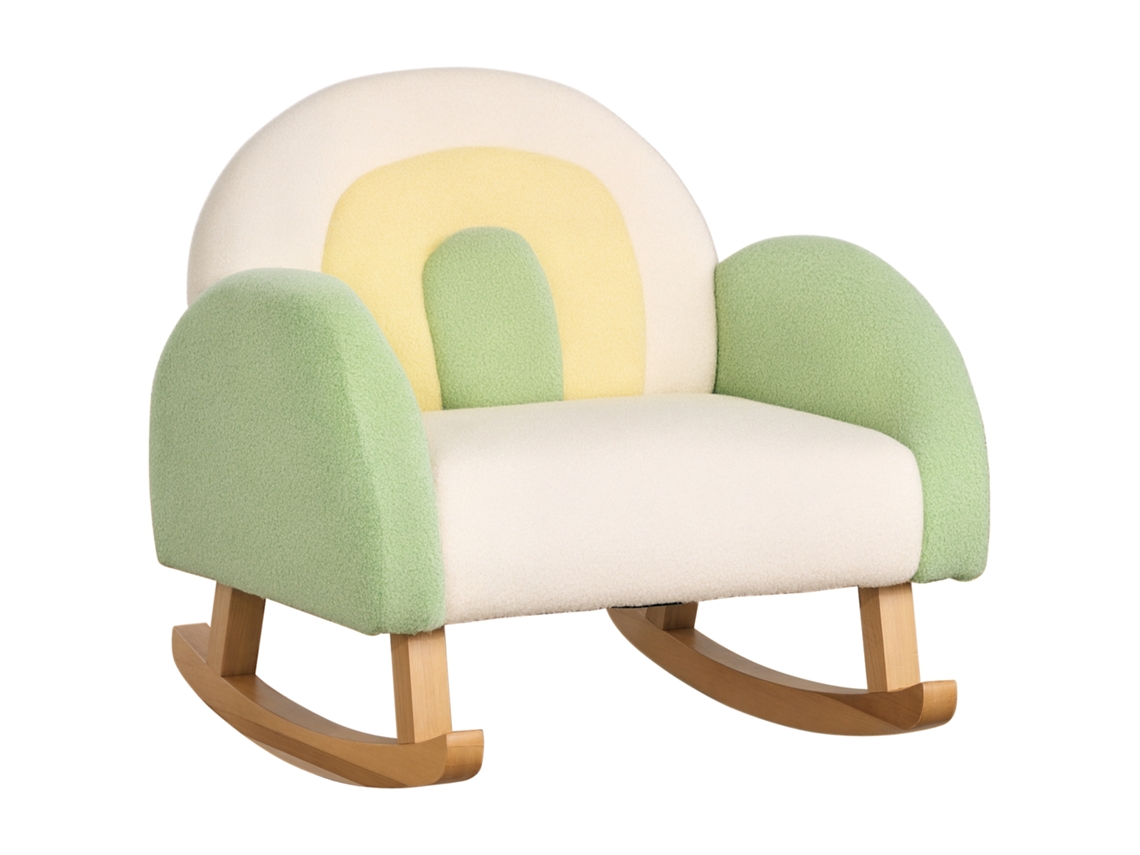 Balanço, Cor Verde A De Balanço Para Crianças Pequenas. Design Fofo. Pele De Carneiro Sintética. Madeira De Eucalipto. Verde Bege Amarelo. Btforus