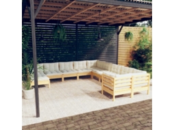 Vidaxl 11 Pcs Conjunto Lounge De Jardim C/ Almofadões Cor Creme Pinho