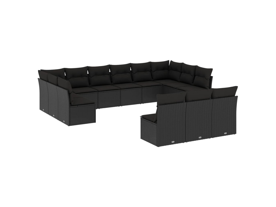 Conjunto de 13 Sofás de Jardim com Almofadões Vime Pe Preto MAISON EXCLUSIVE