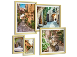 Quadros Decorativos Para Parede Paisagem De Montanha Com Um Cavalo Moldura Dourada Pinturas De Quarto Espelharte (conjunto De 5 Imagens)