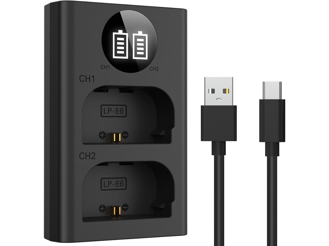 Carregador Para Canon Lp-e6, Lp-e6n E Lp-e6nh Baterias Usb De Slot Duplo Czhhmart