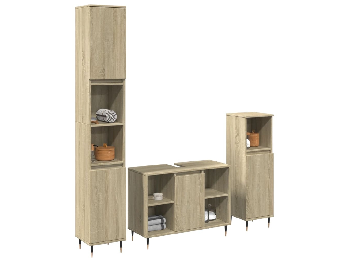 Vidaxl 3 Pcs Conj. Móveis Casa Banho Derivados Madeira Carvalho Sonoma