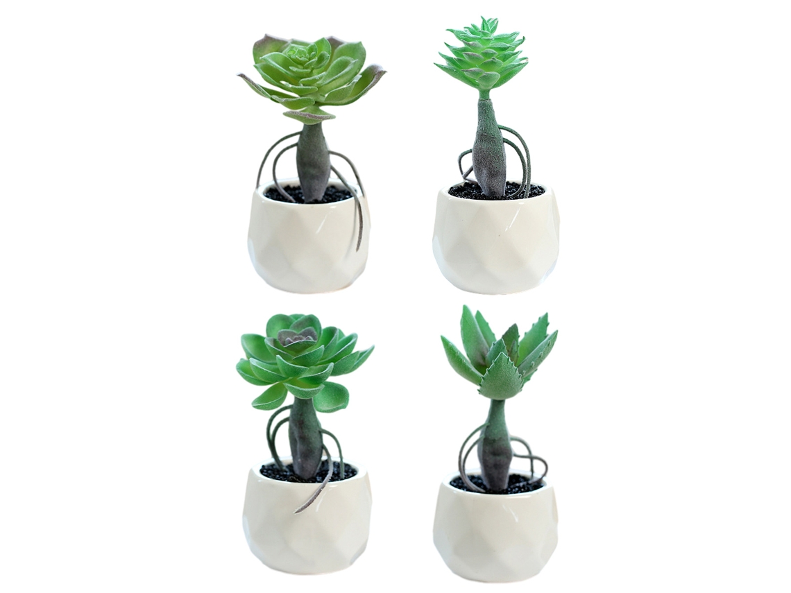 4 Peças de Vaso Diamante com Haste Suculentas Pequenos Ornamentos Criativos Flores Artificiais Plantas Verdes de Simulação RNEMITERY