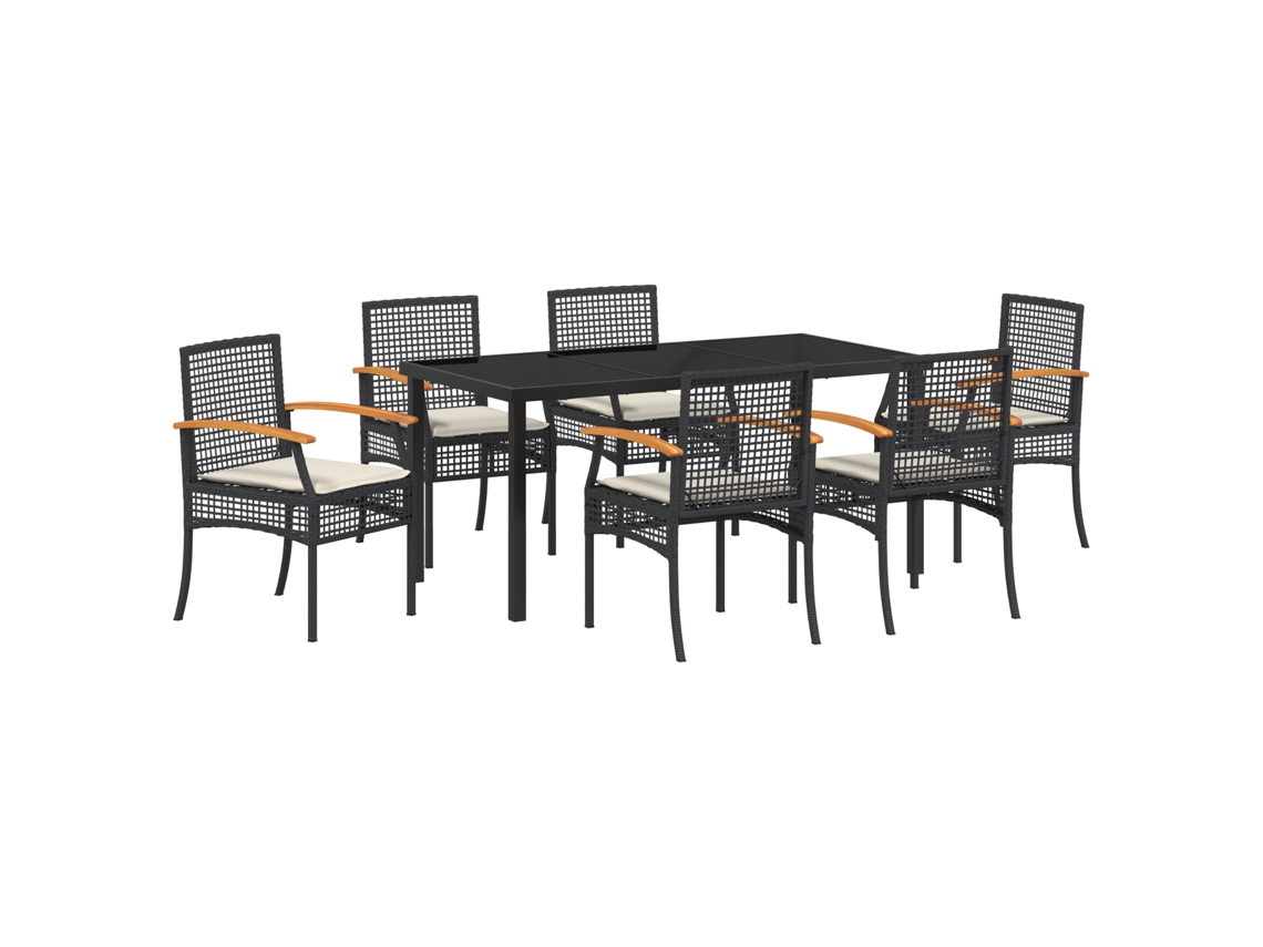 Conjunto 7 De Jantar De Jardim Com Almofadas Vidaxl Preto Vime Poliéster