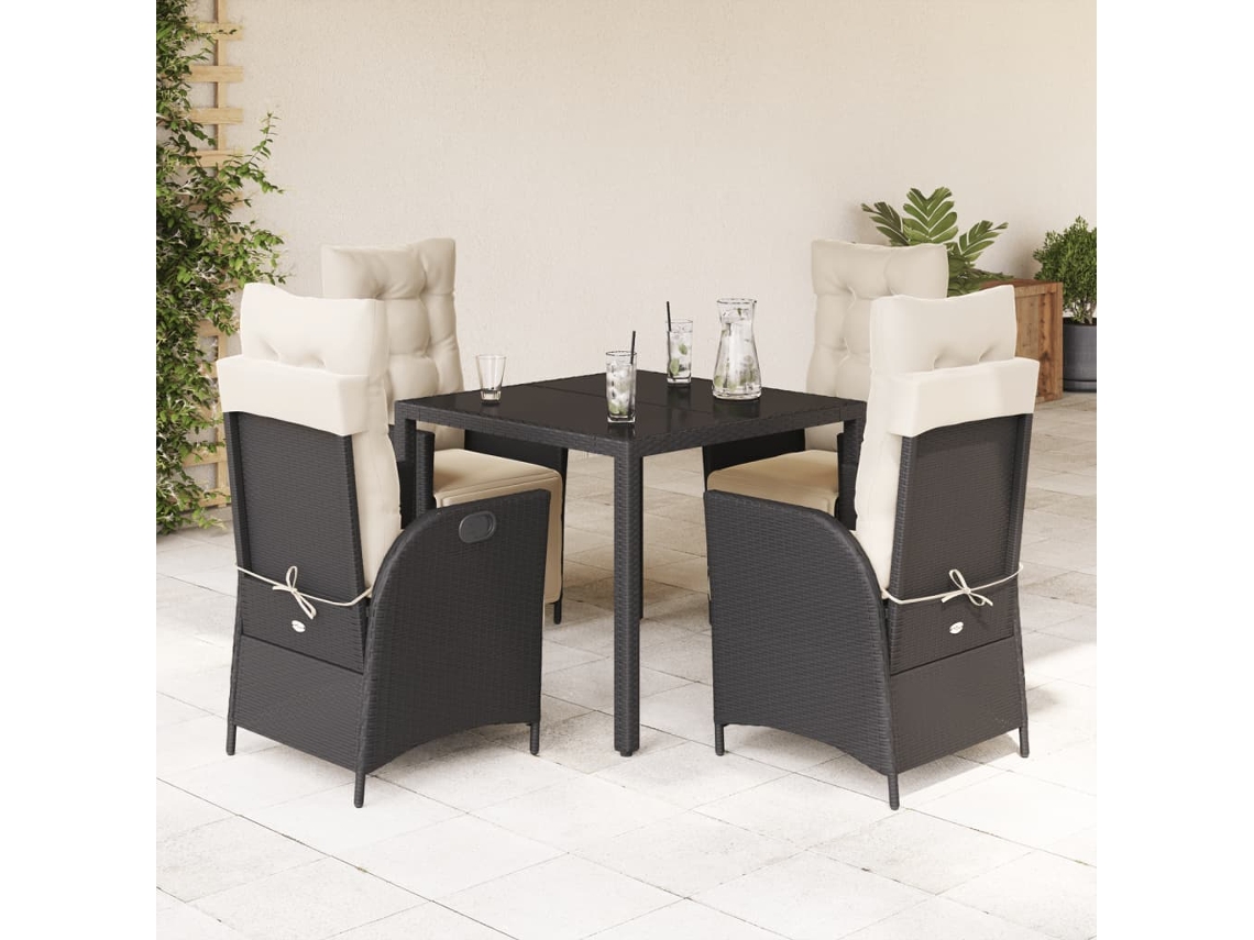 Vidaxl 5 Pcs Conjunto De Jantar P/ Jardim C/ Almofadões Vime Pe Preto