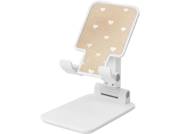 Suporte Dobrável Para Celular Em Aquarela Bege Claro Com Pequenos Corações Brancos Ângulo Ajustável Altura Compatível