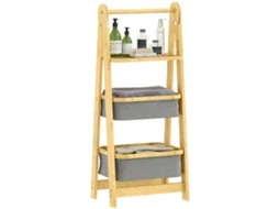 Estante Dobrável Cinzento Para Casa De Banho Bambu Com 2 Cestos Roupa Suja Aberto 44,5x32x99 Cm