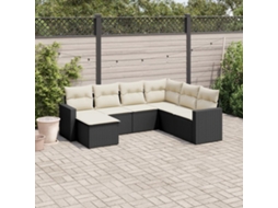 Vidaxl 7 Pcs Conjunto De Sofás P/ Jardim C/ Almofadões Vime Pe Preto